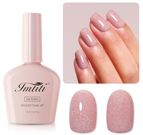 Imtiti Glitter Gel Nail Polish, Nude Iridescent Glitter Gel Polish Soak Off LED UV Shimmer Sparkle Nail Gel DIY Nail Art Starter Manicure Salon Kit for Women & Girls 10ML