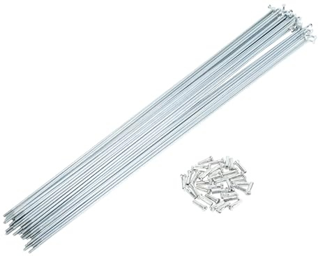 TUCKBOLD 36 Pezzi Raggi per Bicicletta 14G, Raggi per Ruota Bici, con 36 Nipplo Color Argento, Acciaio al Carbonio Zincato