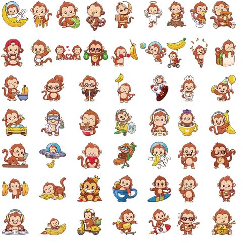 60 Stück Monkeys Aufkleber, Monkey Stickers Set Vinyl Wasserdicht Aesthetic Aufkleber, Geschenk für Kinder Jugendliche Erwachsene Jungen, für Auto Laptop Telefon Gitarre Skateboard