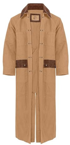 RESISTANCE Western Long Old Cowboy Canvas Jacket - Rangewear Canvas Duster Coat, Brown, S