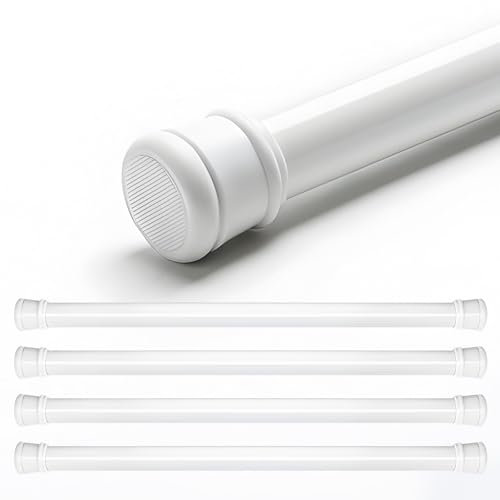 4 Pcs Tringle Rideau Extensible Sans Percage, Barre Rideau Douche Telescopique, 50-250cm Tringle de Rideau de Douche Longueur Facilement Réglable, pour Court Rideau/Armoire/Rideau de Douche(Blanc,50-8