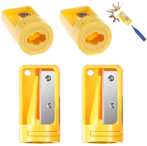 Zimmermann anspitzer 4 Pack, Handheld Einloch Spitzer für Flache Zimmermann Stifte und auch als Bleistiftspitzer Gelb für Künstler und Handwerker geeignet