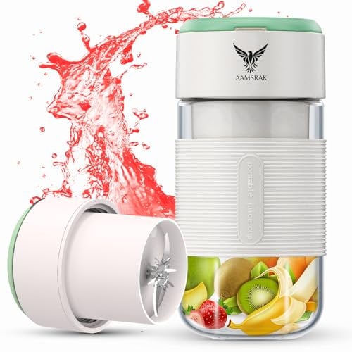 AAMSRAK® Portable Blender for Shakes and Smoothies 380ML, Rechargeable Personal Fruity Bullet Mini Blender Bottle, Smoothie Maker with USB Wireless Charger, Perfect for Travel, Gym, Office