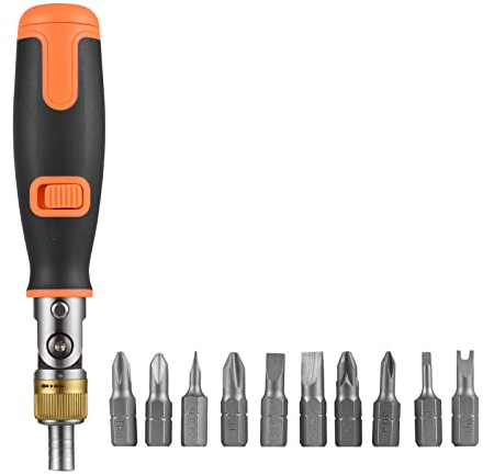 10-in-1 Ratschen-Schrauben Dreher-Set mit 10 Stück Schrauben Dreher, Verstellbarer Rechts Winkel Schrauben Dreher Ergonomischer Griff Mehrfach-Ratschen-Schrauben Dreher