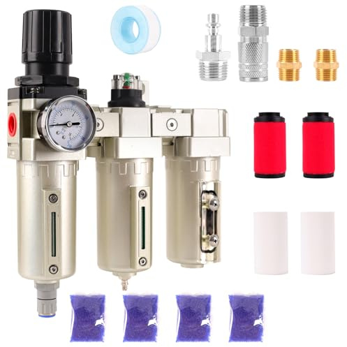 3/4 NPT Industrial Grade 3 Stage Air Compressor Drying System, 0-240 PSI, Particulate & Coalescing Filters, Auto Drain Air Compressor Water Separator System Filter Oil for Paint Spray＆ Plasma Cutter