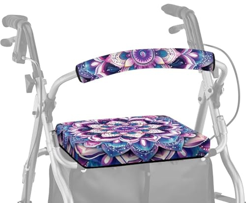 Dngkaoje Hippie Lotus Rollator Walker Sitzrückenbezüge Set Lila Drive Rollator Walker mit Sitz Rollator Zubehör für Senioren 2 Stück Waschbarer Staubschutz Set Leichter Sitzrückenbezug