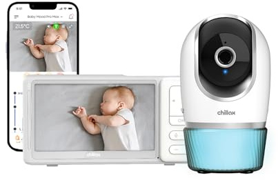 CHILLAX - Baby monitor Video Candle - LCD HD 5'' - Camera 2K QHD controllabile a distanza - Visione notturna - Sensore temperatura - WalkieTalkie - Luci notturne & ninnenanne - WiFi On/Off - App