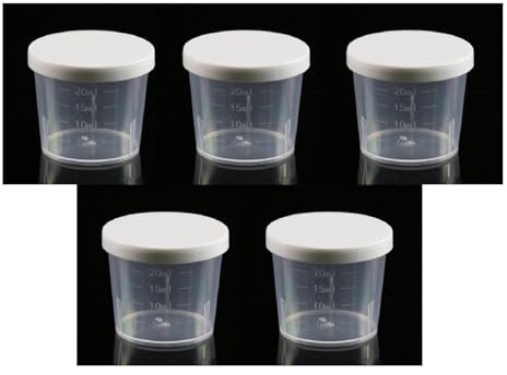 5pcs 20ml Clear Plastic Graduated Measuring Cup with White Lid for Cooking & Baking, Multipurpose Dispensing Measure Beaker Measuring Cup Container