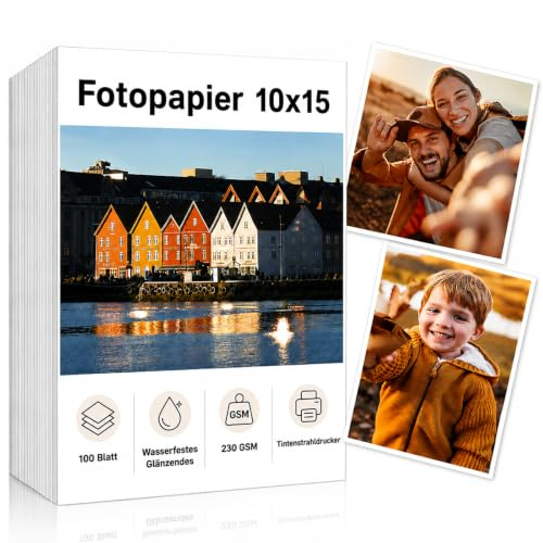Hopton 100 Blatt Fotopapier 10×15 cm, Hochglänzend Photo Paper 230 g/m² | Für Tintenstrahldrucker,Wasserfest,Sofort Trocknend,ideal Für Haushalt,Büro,Fotodruck,Bildpräsentation,Fotoalben,Bilderrahmen