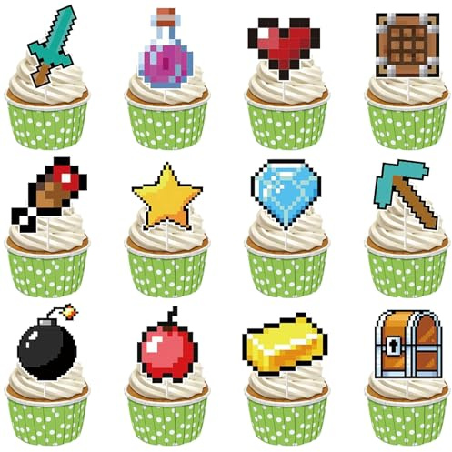 24pcs Miecraf Cake Decoration, Kuchen Dekoration, Cupcake Toppers,Cupcake Geburtstag Topper für Junge Mädchen Geburtstag Themen Party