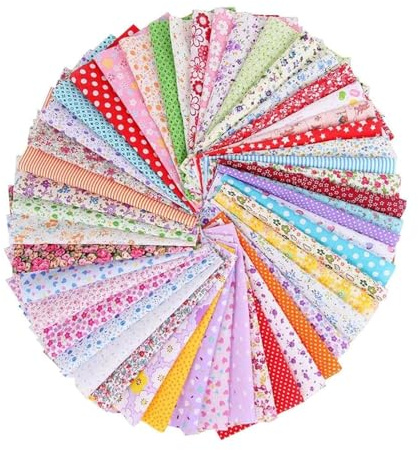 50 Pcs Cotton Fabric Squares 10x10cm, Fat Quarters Fabric Bundles | Precut multi-color patterned fabric, for sewing, quilting, DIY crafts, textile painting, easy sewing accessories