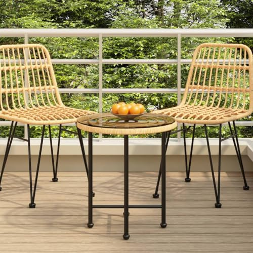 Mandloder Gartentisch Ø50 cm, Hartglas und Stahl, UV-beständig, runder Bistrotisch für Terrasse, Balkon, Outdoor-Möbel, Robustes Design