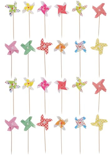 POPETPOP 24pcs Windmill Cake Toppers Creative Windmill Cake Inserts for Party Decoration Cupcake Topper Plugin