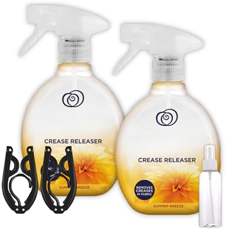 Crease Release Spray Summer Breeze Twin Pack with Set of 2 Foldable Travel Hangers & 50ml Travel Spray Bottle – Wrinkle Release Spray & Fabric Spray for Clothes Care & Travel Essentials