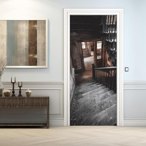 Treppe Türtapete Selbstklebend 90x200, 3D Türbilder Türfolie Türposter Türaufkleber Selbstklebende PVC, Türdeko Treppe