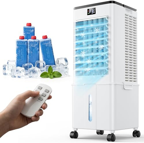 Condizionatore Portatile senza tubo 10L Migliorato, Raffrescatore d'Aria 4 in 1, 3 Velocità, Timer 1-12h, 3 Modalità, Telecomando, Oscillazione 60°, per Camper, Casa, Ufficio(Bianco velato)