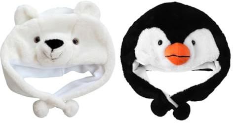 Homoyoyo 2 Stück-pack Kinder Tiermütze Pinguin Eisbär Plüschhut Elastisch Weich Atmungsaktiv für Mädchen Jungen Verkleidung Karneval Alltag
