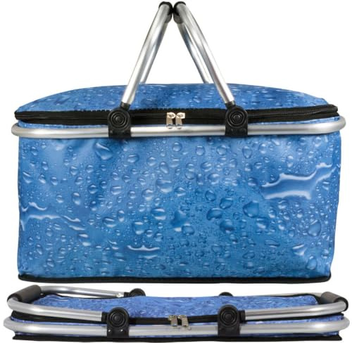 Conny Clever® Thermo-Einkaufskorb mit Aluminiumrahmen, Blau, 30 Liter, 47x27x23 cm, Faltbar, Isoliert, 600D Polyester