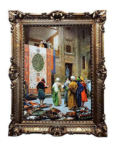 Made in Italy Teppich Verkäufer Basar Orient Oriental orientalische bilder Bild mit Rahmen Wandbild 70x90cm Kunstdrucke und Gemälde Retro Repro Antik für Cafe Bar Home Büro Praxis 58B