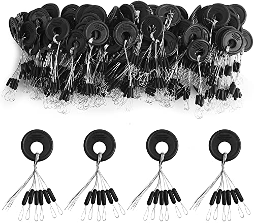 VIPMOON 100 Stück Gummi Angeln Bobber Stopper, 6 in 1 Gummistopper Schnurstopper Angeln Gummiperlen Posen Angeln, Schwarze Posen Stopper Angeln, Stopper Angelschnur (große)