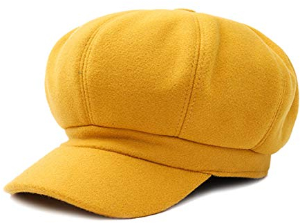 DORRISO Mode Damen Baske Baskenmütze Gestrickte Schirmmütze Frühling Herbst Winter Mütze Weiche Maler Mütze Barett Mütze Achteckiger Hut 54-60CM Gelb B