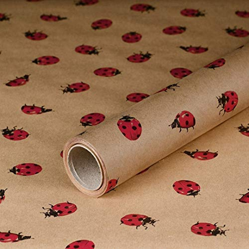 Geschenkpapier Marienkäfer, Kraftpapier, Vintage, für Geschenke, 0,70 x 10 m