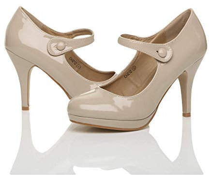 AJVANI Medium high Heel Mary Jane Strap Party Evening Smart Work Court Shoes Size 4 37