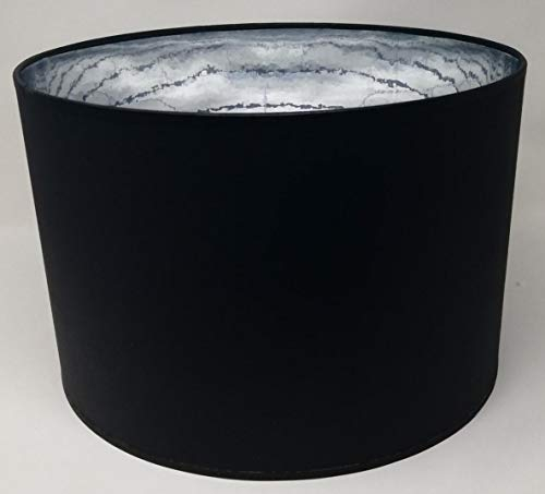 Lampenschirm Zylinderform schwarz Stoff Silber Futter handgefertigt verschiedene Größen Deckenanhänger - Tisch (45 cm Durchmesser 25 cm Höhe)