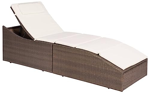 vidaXL Sonnenliege mit Polsterauflage Rattanliege Liegestuhl Poly Rattan Braun