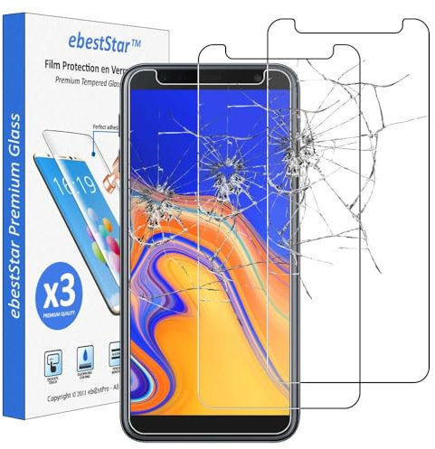 ebestStar - Pack x3 Verre trempé compatible avec J6+ J610F Galaxy et J4+ J415F (2018) Film Protection Protecteur anti casse, anti-rayure, pose sans bulles [Phone: 161.4 x 76.9 x 7.9mm, 6.0]