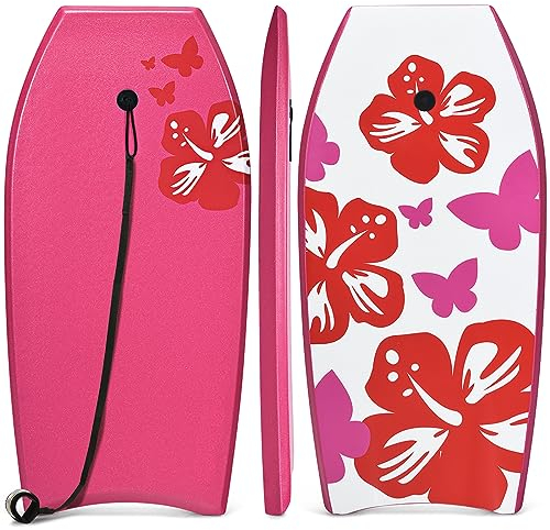 COSTWAY Bodyboard, Schwimmbrett Schwimmboard, Surfbrett Kinder und Erwachsene , Surfboard, Sup-Board 104x51x6cm (Rosa und weiß)
