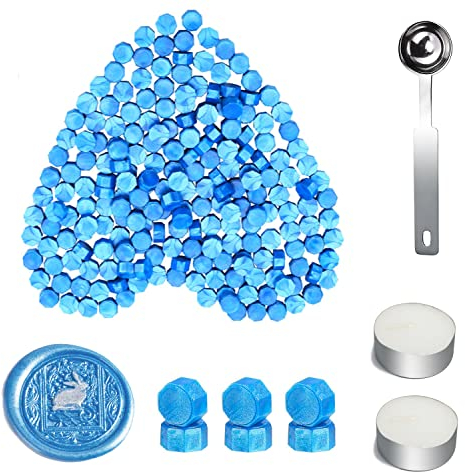 Wachs-Siegel-Perlen, ANBOSE 500 Stück Achteckige Siegel-Wachs-Perlen für Stempel (Blue)
