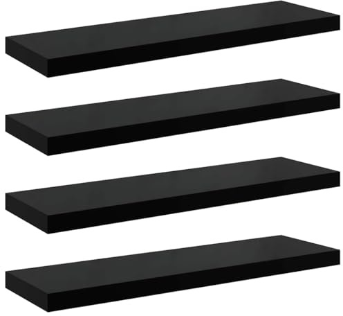 vidaXL 4X Wandregal Schwebend Hängeregal Wandboard Bücherregal Regalbrett Schweberegal CD DVD Regal Dekoregal Hochglanz-Schwarz 90x23,5x3,8cm MDF