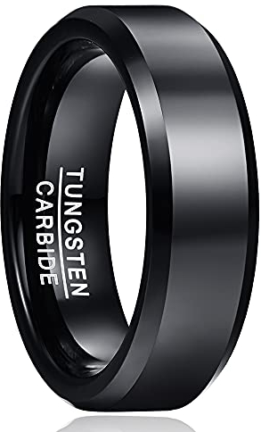 Cloyo 6mm Schwarz Ring Herren Wolfram Ring Damenring Trauringe Eheringe Schmuckring Partnerringe Polieren Größe 49.3 (15.7)