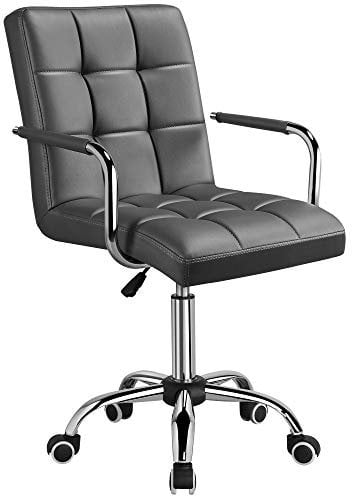 Yaheetech Chaise de Bureau Ergonomique en Similicuir Fauteuil de Bureau Hauteur Réglable avec Roues Multidirectionnelles Gris