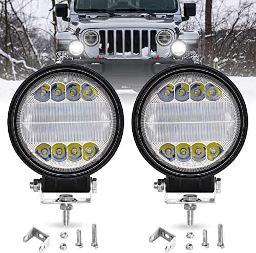 Runde LED Arbeitsscheinwerfer, 2 x 96W LED Scheinwerfer weiß, Offroad Zusatzscheinwerfer Wasserdicht IP68 LED spot+flood Arbeitsscheinwerfer Für ATV UTV SUV KFZ Bagger Gabelstapler Traktor LKW J-eep