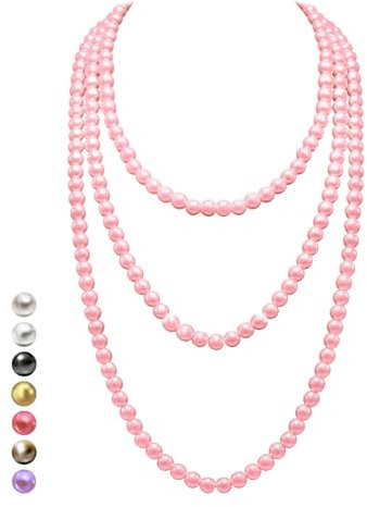 Halukakah Collana Lunga Perle Anni '20 per Donne - Esquisite Perle Coltivate Naturali - Lussuoso Filo da 8mm con Eleganza Senza Tempo - Fard Rosa Rosa Lunghezza 150cm - Perfetto per Occasioni Speciali