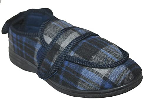 Mens Diabetic Orthopaedic Comfort Luxury Slippers Shoes Wide FIT Adjustable Strap Size UK 7-14 (Navy/Grey, numeric_9)