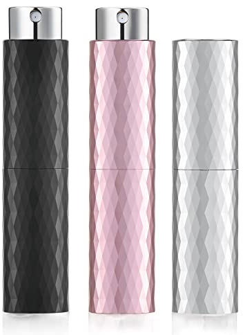 Toureal 8ml Aluminium Parfüm Zerstäuber Nachfüllbar Leer, Reise Parfümzerstäuber für Damen und Herren, Reisezerstäuber Flasche für unterwegs (Schwarz, Silber, Rosa)