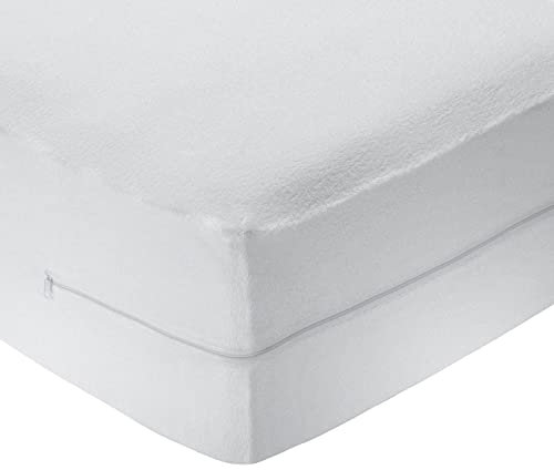MERCURY TEXTIL - Coprimaterasso in spugna 100% cotone, elastico, traspirante, trattamento anallergico con cerniera. Ideale per tutte le altezze. (Letto 105) Bianco