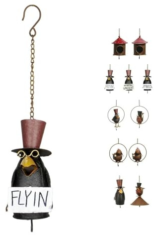 NETPROSHOP Futterstation mit lustigem Vogel aus Metall Halter für Meisenknödel Vogelfutter, Auswahl:Fly-In