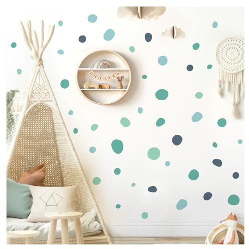DEKO KINDERZIMMER Wandsticker Tupfen für Kinderzimmer Kreise Dots 92 Stück Set Wandtattoo Klebepunkte blau Mint hellblau Wandaufkleber Babyzimmer DK1023-2