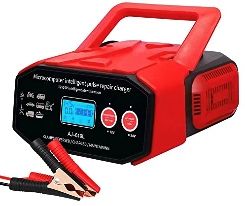 BAUSATZ 12V 24V Smart Pulse Charger Microcomputer Intelligent Pulse Repair Charger Battery Charger for Car Train Truck Engineering Vehicle Yacht Boats Car Battery Charger 400W (British Regulations)