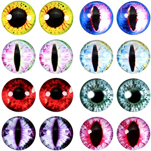 TOAOB 16 Stück Sicherheitsauge 30mm Runde Drachenaugen Cabochons aus Glas Puppen Augen zum Basteln für Spielzeug Zubehör Plüschtier Häkeltiere Puppe Marionette Teddyaugen