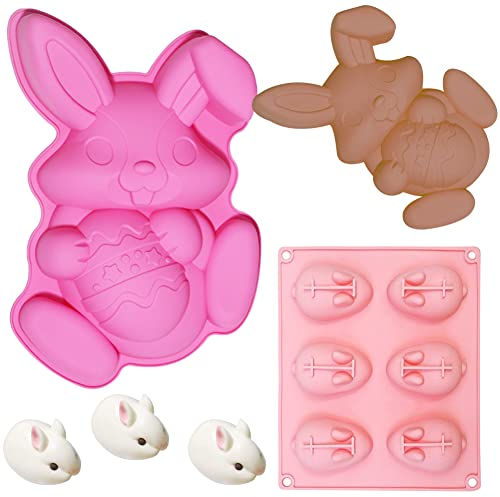 WIDEBG Silikonformen Ostern Backform Hase Kuchenform Silikon Schokoladenformen Ostern Hase Kuchenbackform Mousse Soap Eiswürfelform Ostern Form Motivbackformen 2 Stück