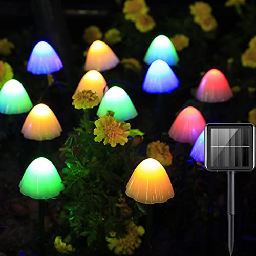 Ovker Solar Lichterkette Aussen, 12 LED Solar Gartendeko Pilzlampe Außen 8 Modi Wasserdichte Solar Gartenleuchten Dekoration Pilzlampe für Garten Balkon Terrassen Weihnachtsbaum(mehrfarbig)