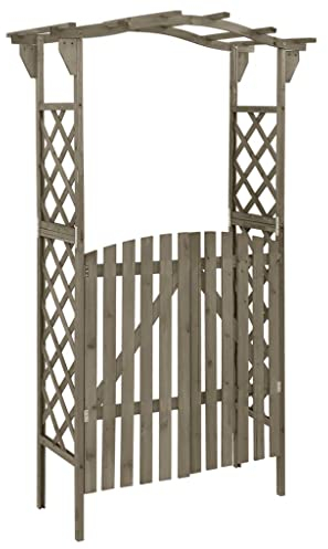 Gartentor Rosenbogen mit Türe Rankgitter Rosensäule Spalier Pergola Gartenbogen Holz Torbogen, Rankhilfe für Kletterpflanzen Laubengang, 116x40x204 cm Grau