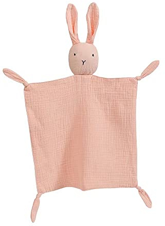 Schmusetuch, Kuscheltuch mit Hase-Köpfchen,Doppellagiger Tüll aus 100% Bio-Baumwolle,Baby Geschenk zur Geburt Junge & Mädchen (Rosa)
