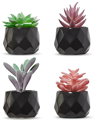 Nordik By Design Quadratische Marmortöpfe mit goldenen Aderakzenten – Set mit 3 modernen Büro- und Heimdekor, lebensechte Kunstpflanzen, künstlicher Schreibtisch für Badezimmer, Mini-Kaktus, weiß