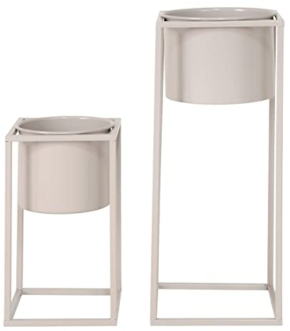 AltoBuy KIUH - Lot de 2 Cache-Pots sur Pieds Métal Greige